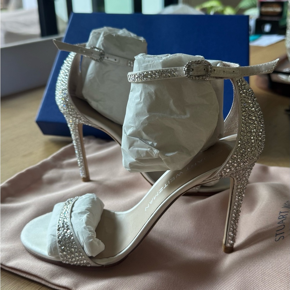 Stuart Weitzman White and silver crystals shine heels